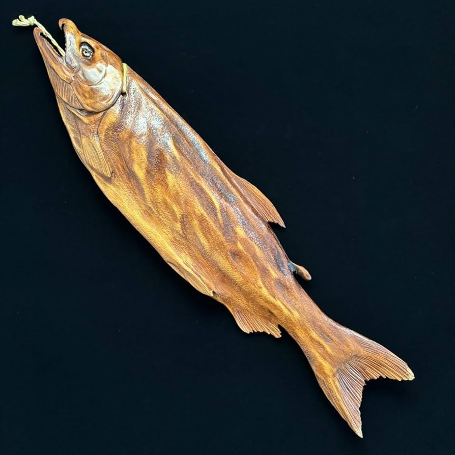 Amazon.co.jp: 木彫 荒巻鮭 鮭 リアリズム 全長75.7cm 近代彫刻